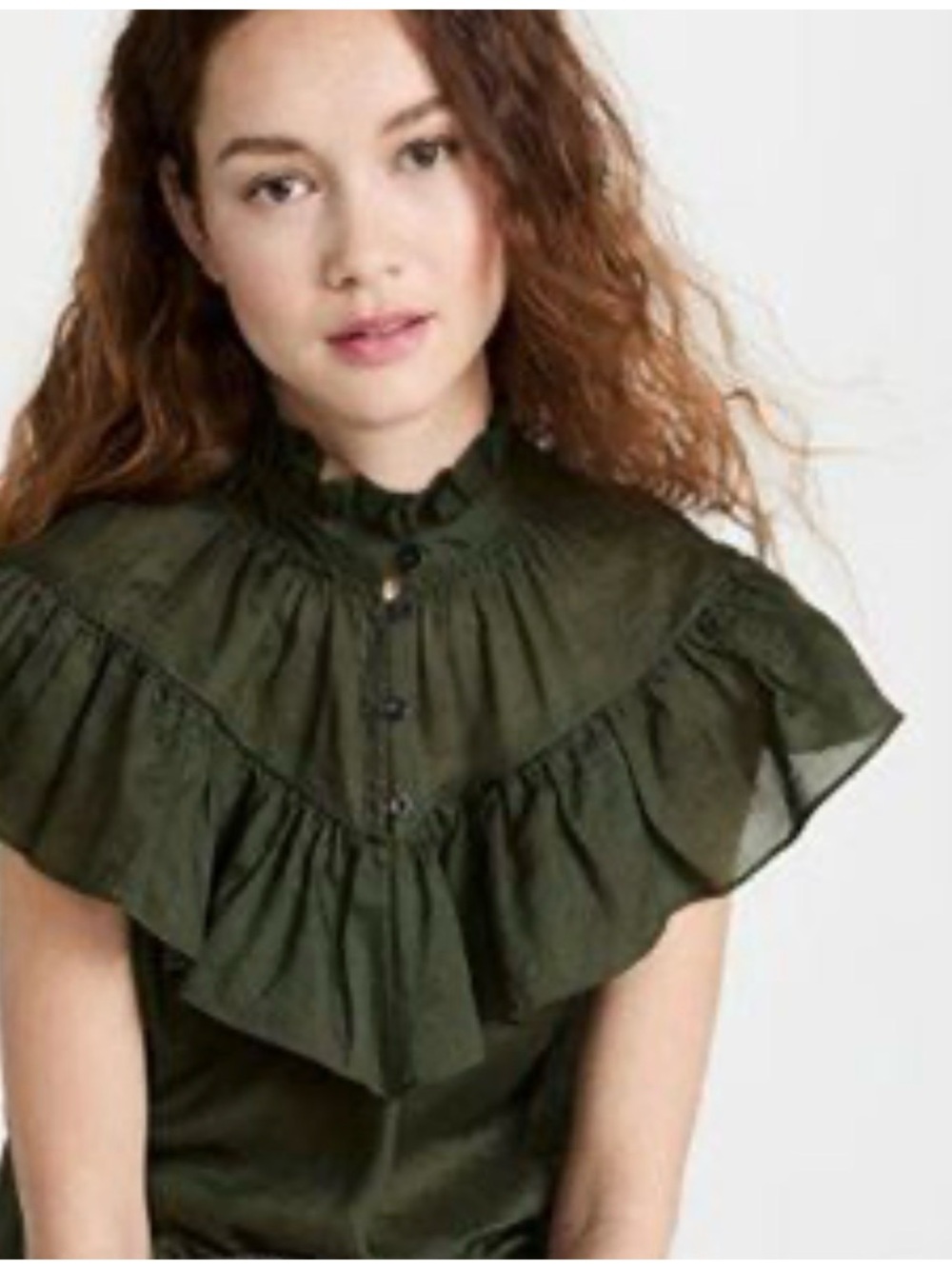 Women’s Olive Green Ruffle Yoke Blouse